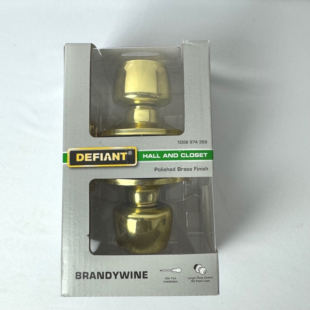 Defiant  Hall Closet Door Knob Set Polished Brass Finish New